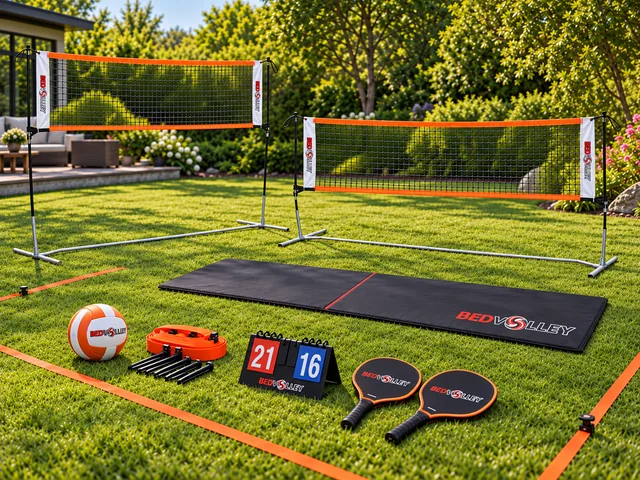 BEDVOLLEY development equipment set up in a backyard
